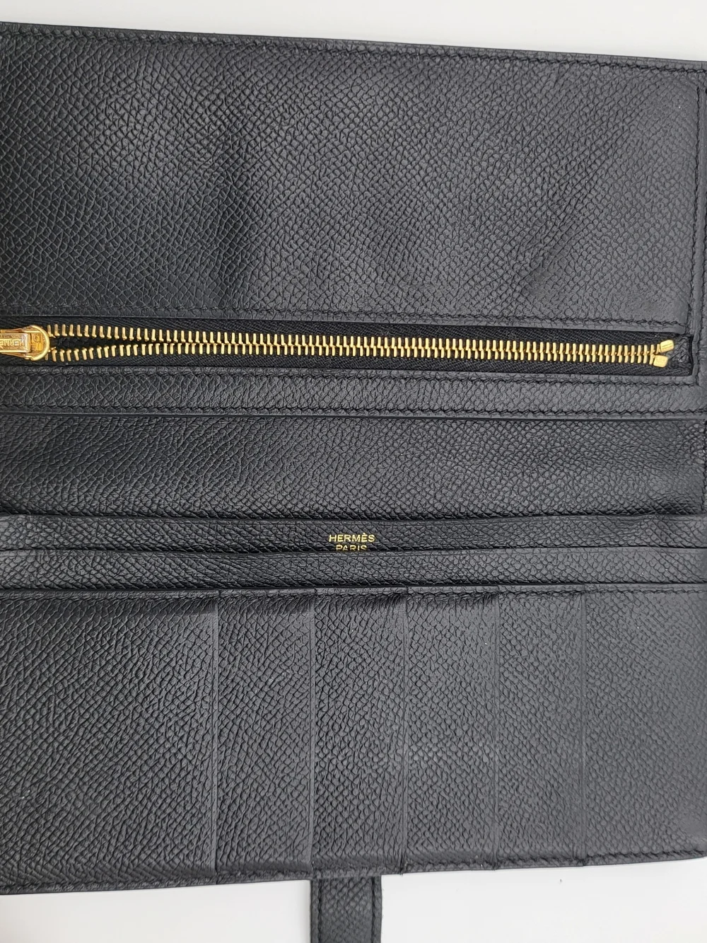 Hermes Bearn Black Epson Calfskin Leather Wallet with Gold Foil Logo,,Authentic.